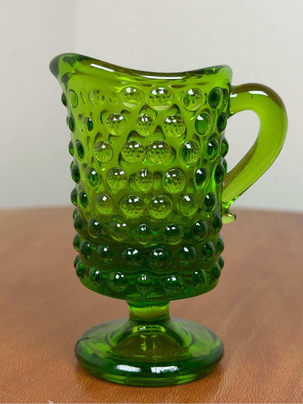 Vintage Miniature Green Glass Hobnail Pitcher Creamer Toothpick Holder 50s-70’s